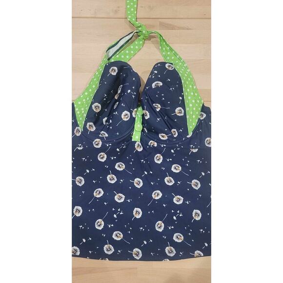 ❤️ Joe Brown's Plus Sized Bathing Suit Navy Floral Halter Top Size 44DDD - Picture 1 of 4